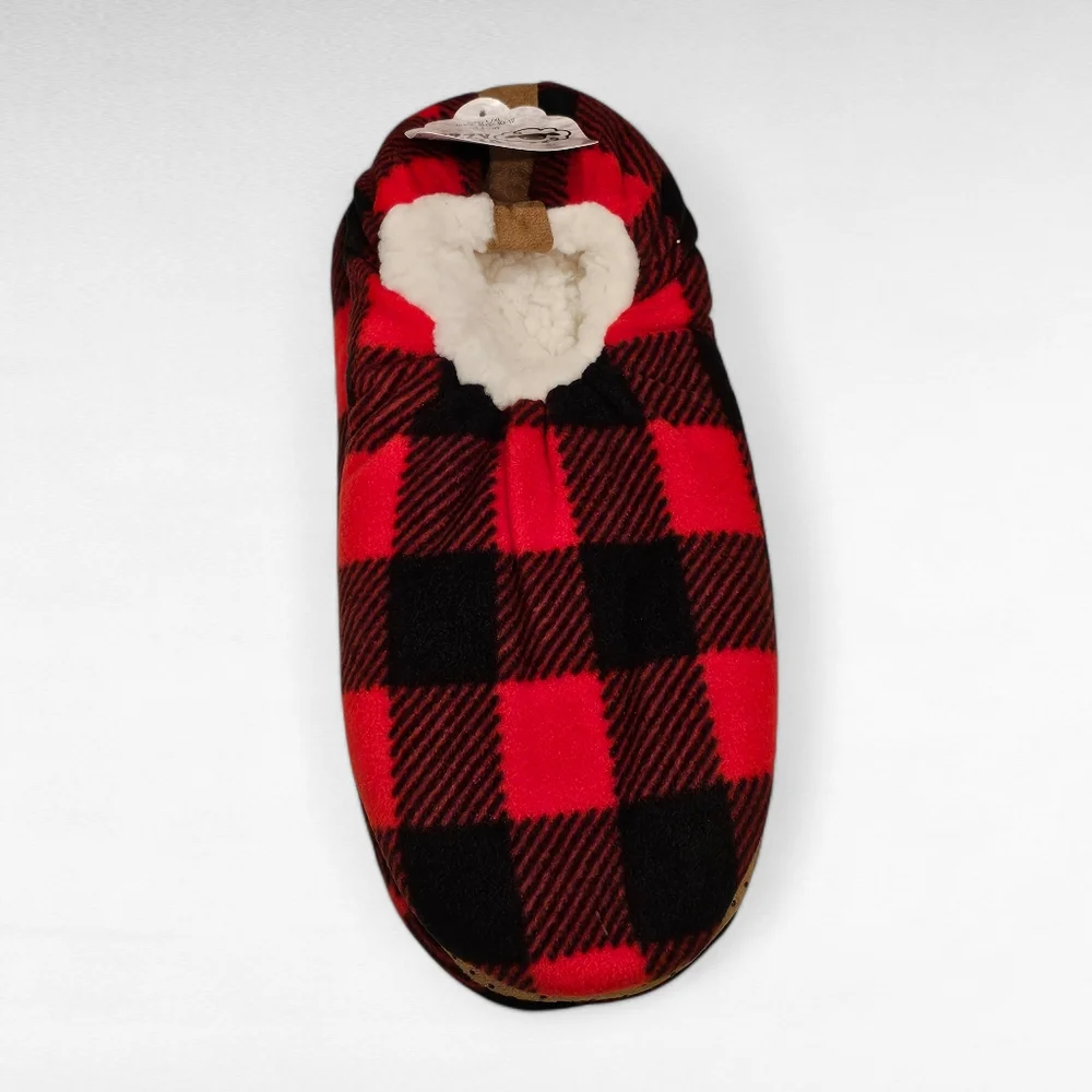 Fuzzy Babba Mens Slipper Socks Buffalo Red/Black L/XL